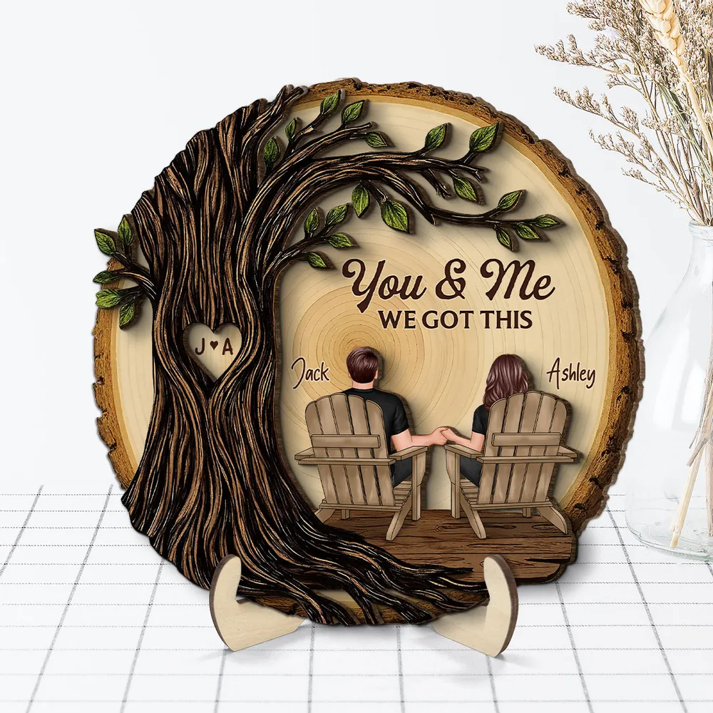 Personalized 2-Layer Wooden Plaque Couple Holding Hands Under Tree, You & Me We Got This, Unique Romantic Gift - Image 7