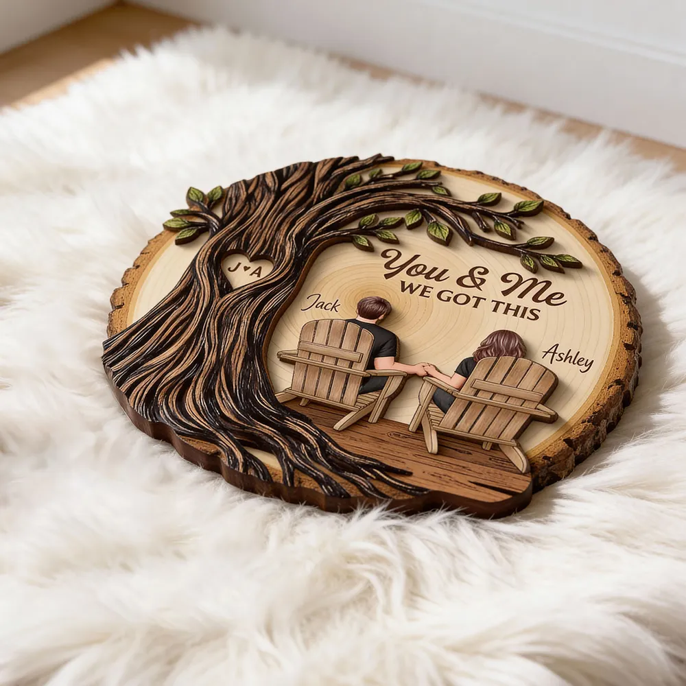 Personalized 2-Layer Wooden Plaque Couple Holding Hands Under Tree, You & Me We Got This, Unique Romantic Gift - Image 9