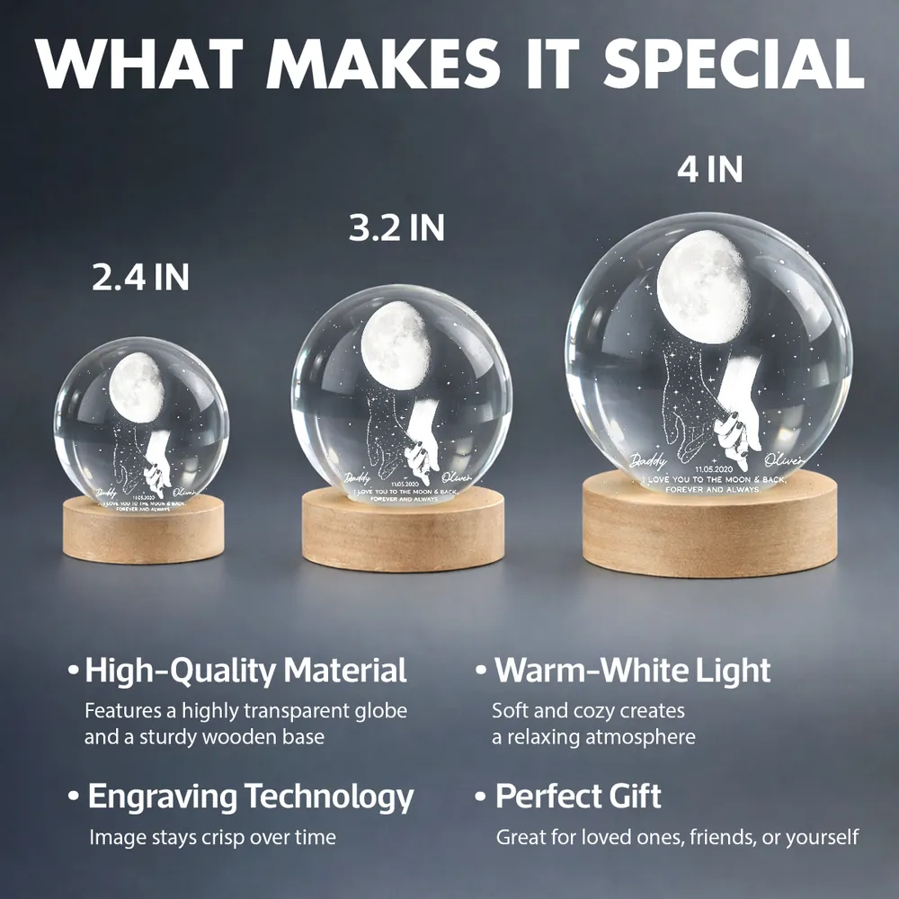 Personalized Globe Lamp with holding hands under the moon, unique memorial gift to keep them close - Image 4