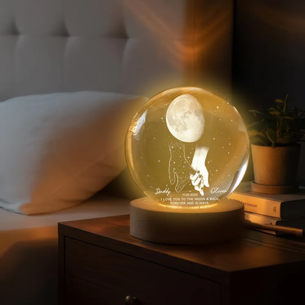 Personalized Globe Lamp with holding hands under the moon, unique memorial gift to keep them close - Image 6