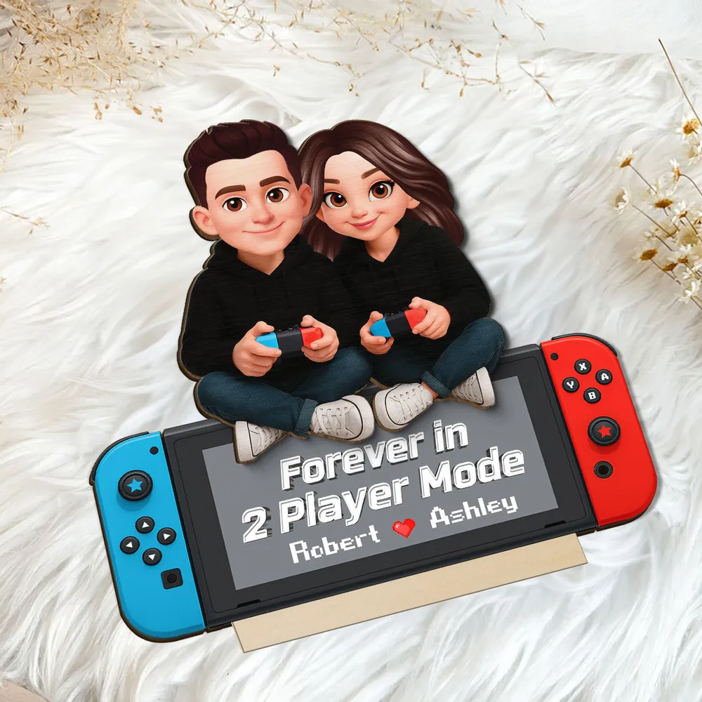 2-Layer Wooden Plaque Personalized Gaming Couple Sitting with Controllers - Forever in 2 Player Mode Romantic Gift for Gamers - Image 11