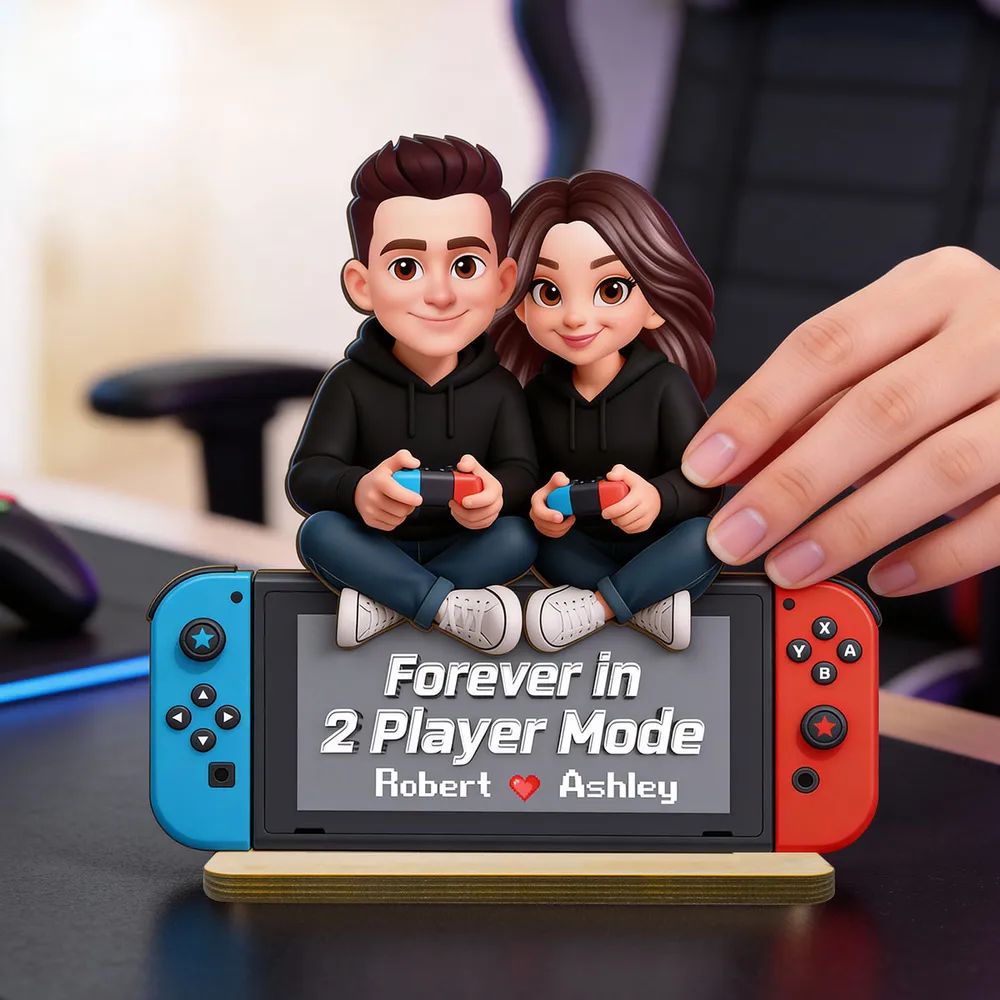 2-Layer Wooden Plaque Personalized Gaming Couple Sitting with Controllers - Forever in 2 Player Mode Romantic Gift for Gamers - Image 12
