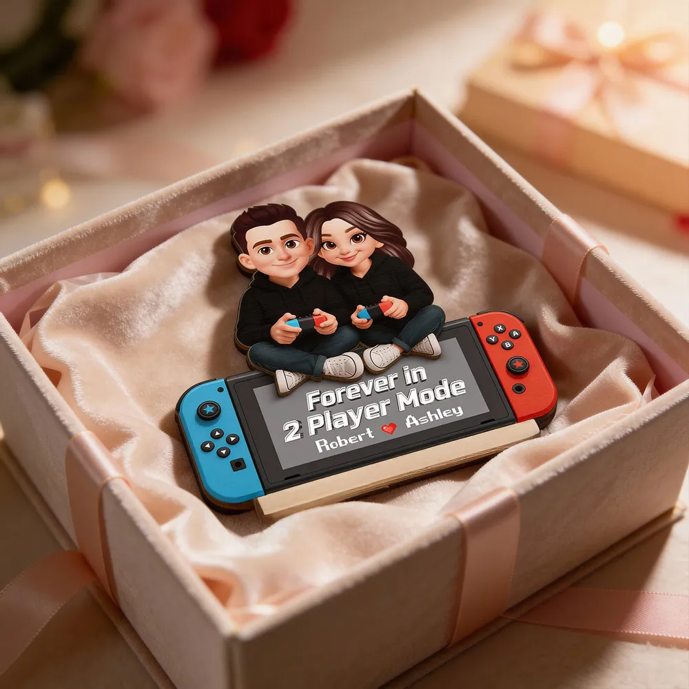 2-Layer Wooden Plaque Personalized Gaming Couple Sitting with Controllers - Forever in 2 Player Mode Romantic Gift for Gamers - Image 9