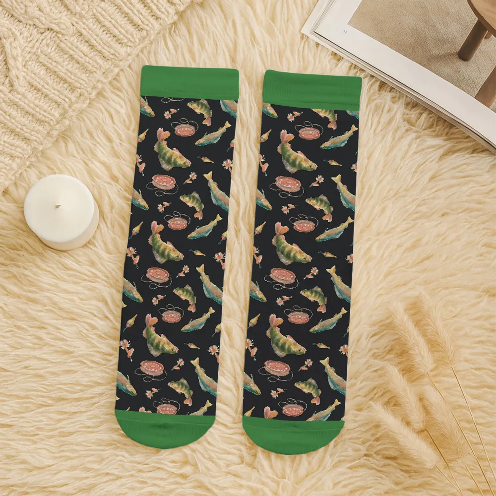 Personalized Fishing Crew Socks with Custom Name, Lucky Fisherman Gift, Funny Vibrant Fish Design - Image 6