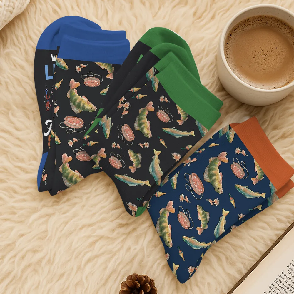 Personalized Fishing Crew Socks with Custom Name, Lucky Fisherman Gift, Funny Vibrant Fish Design - Image 7