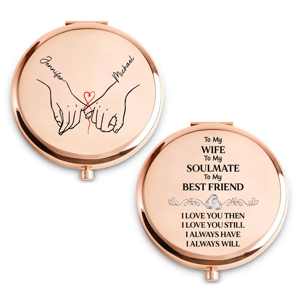 Personalized Metal Compact Mirror for Wife - Soulmate Best Friend Love Quote, Unique Romantic Gift - Image 2