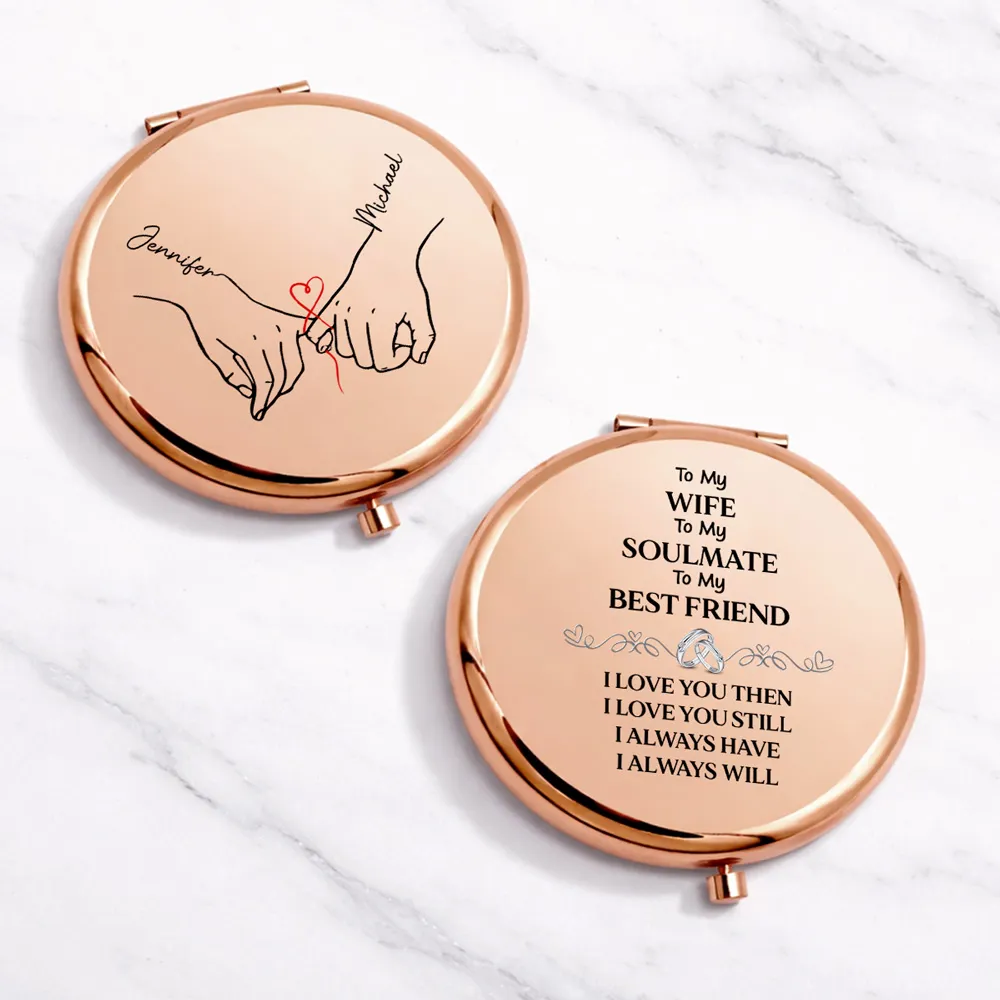 Personalized Metal Compact Mirror for Wife - Soulmate Best Friend Love Quote, Unique Romantic Gift - Image 3