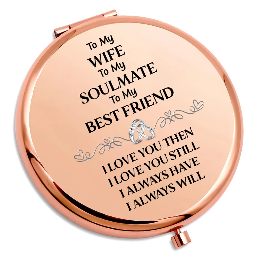 Personalized Metal Compact Mirror for Wife - Soulmate Best Friend Love Quote, Unique Romantic Gift - Image 5