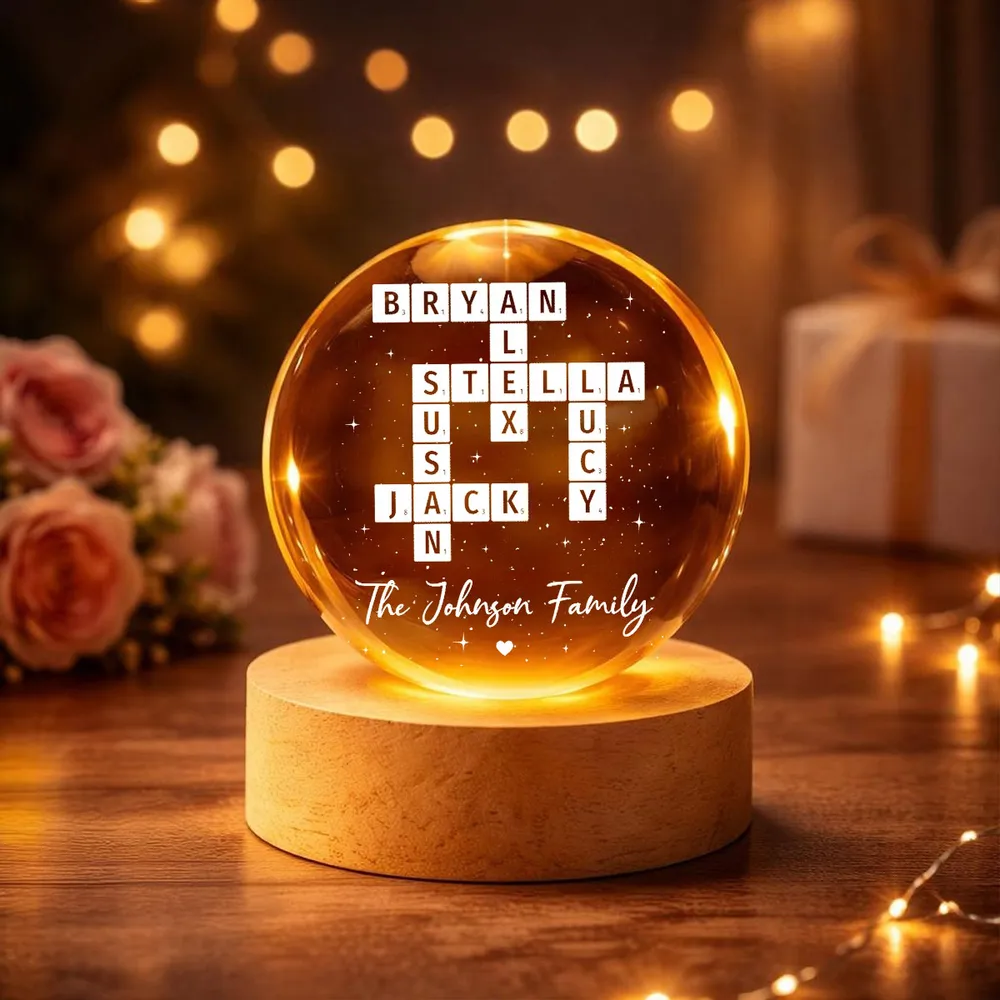 Custom Crossword Family Name Globe Lamp, Cozy Warm Light for Bedroom or Living Room, Thoughtful Unique Gift - Image 3