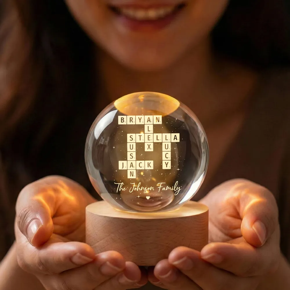 Custom Crossword Family Name Globe Lamp, Cozy Warm Light for Bedroom or Living Room, Thoughtful Unique Gift - Image 6
