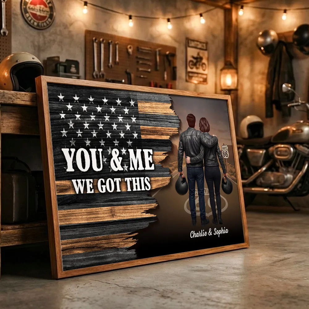Riding Partners For Life Poster, Personalized Couple Wall Art With Bold Flag Look, Meaningful Gift For Bikers - Image 6