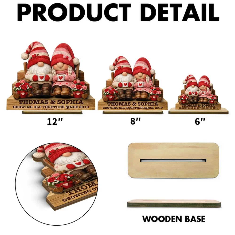 Personalized 2-Layer Wooden Plaque Gnome Couple on Bench with Heart Mugs, Cozy Home Decor, Unique Gift for Couple - Image 7
