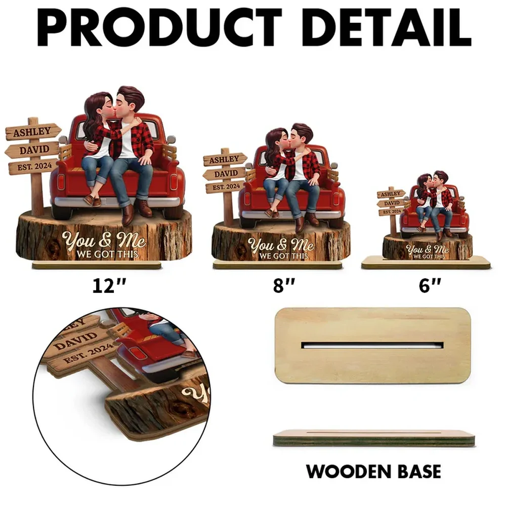 2-Layer Wooden Plaque Personalized Couple Keepsake, Cozy Red Truck Kissing Scene for Living Room Display, Heartfelt Gift - Image 7