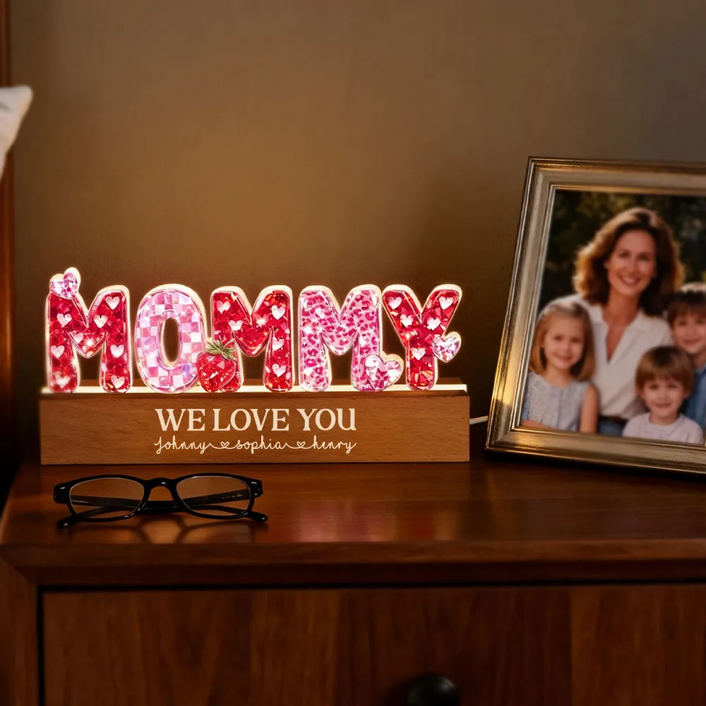 Personalized Shaped Acrylic Block LED Plaque with MOMMY Hearts, Sweet Room Decor, Unique Gift for Mom - Image 5