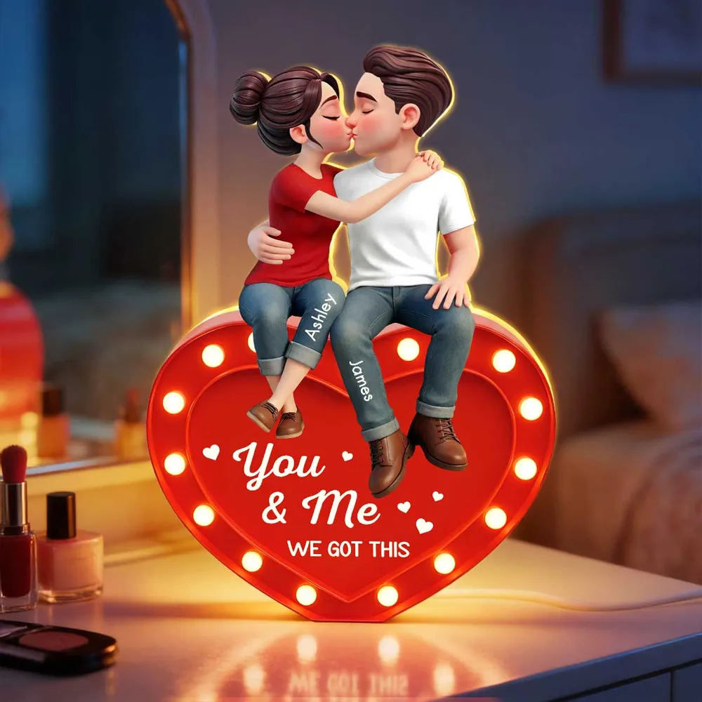 Personalized Acrylic Light Box Kissing Couple on Heart You & Me Warm Glow Bedroom Decor Unique Gift for Couples - Image 2