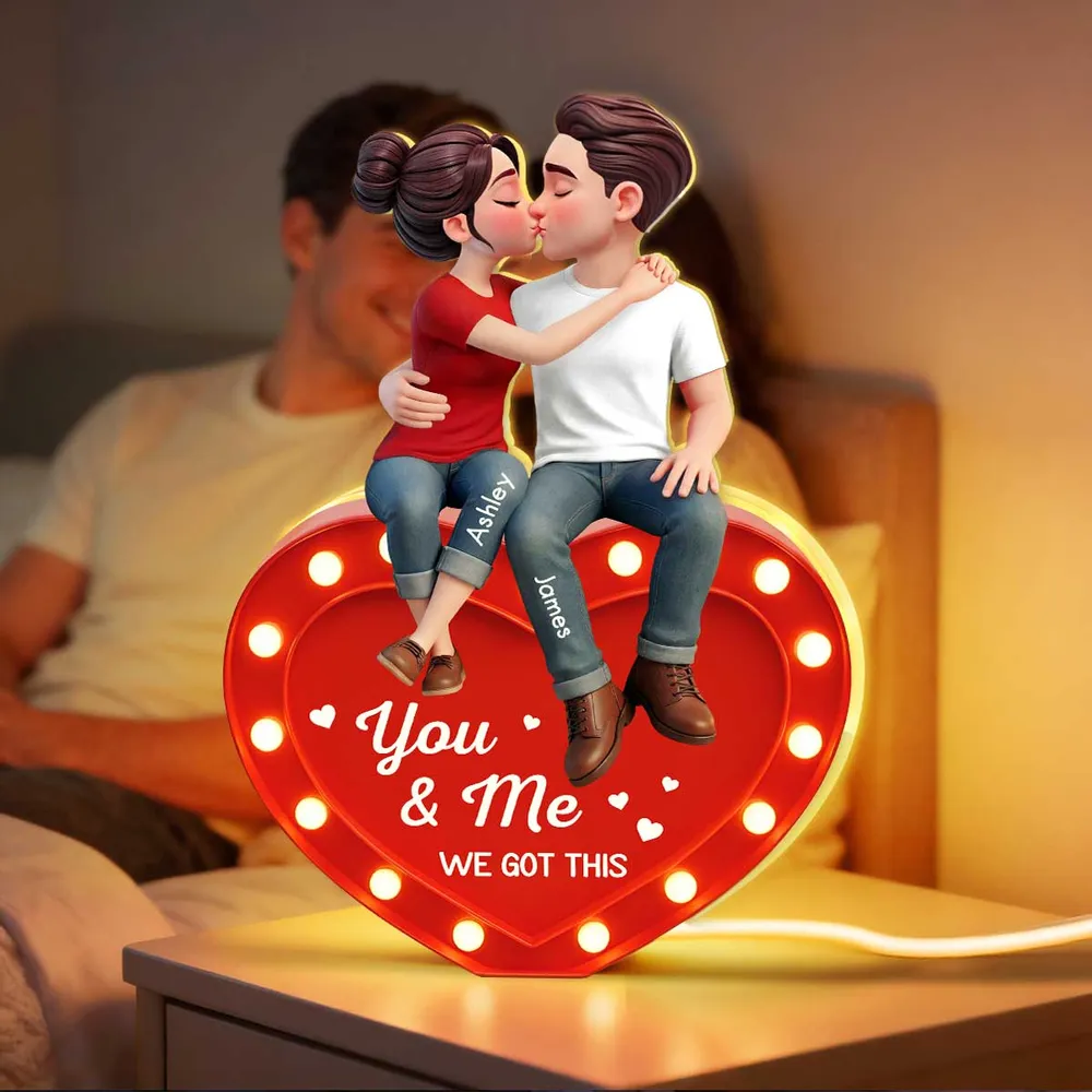 Personalized Acrylic Light Box Kissing Couple on Heart You & Me Warm Glow Bedroom Decor Unique Gift for Couples - Image 5