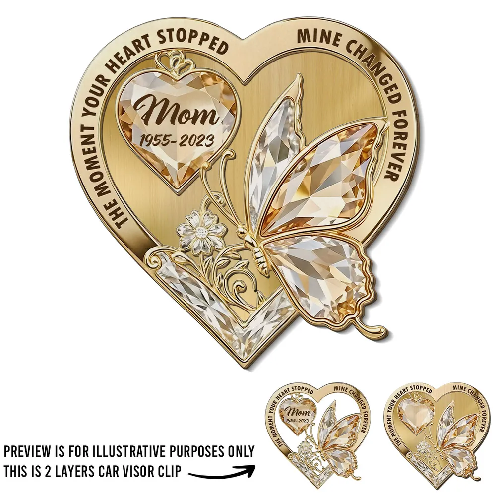 Personalized 2-Layer Wooden Car Visor Clip Heart Butterfly Memorial Gift for Mom - A Daily Reminder of Love - Image 6
