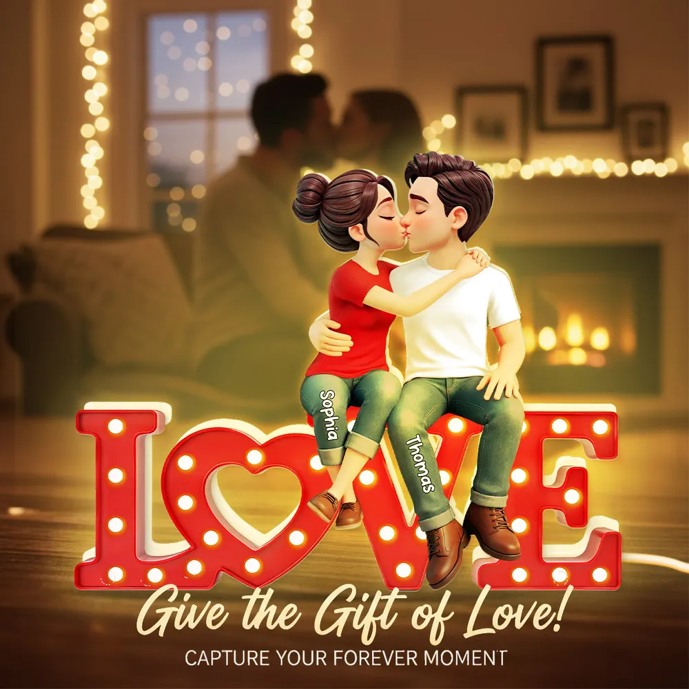 Personalized Acrylic Light Box with Kissing Couple on LOVE Sign, Warm Glow Bedroom Decor, Unique Gift for Him or Her - Image 5