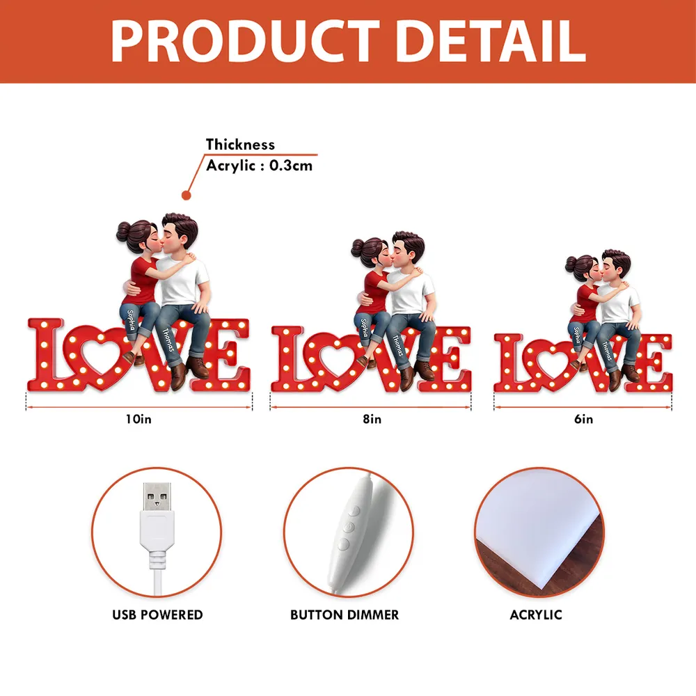 Personalized Acrylic Light Box with Kissing Couple on LOVE Sign, Warm Glow Bedroom Decor, Unique Gift for Him or Her - Image 7