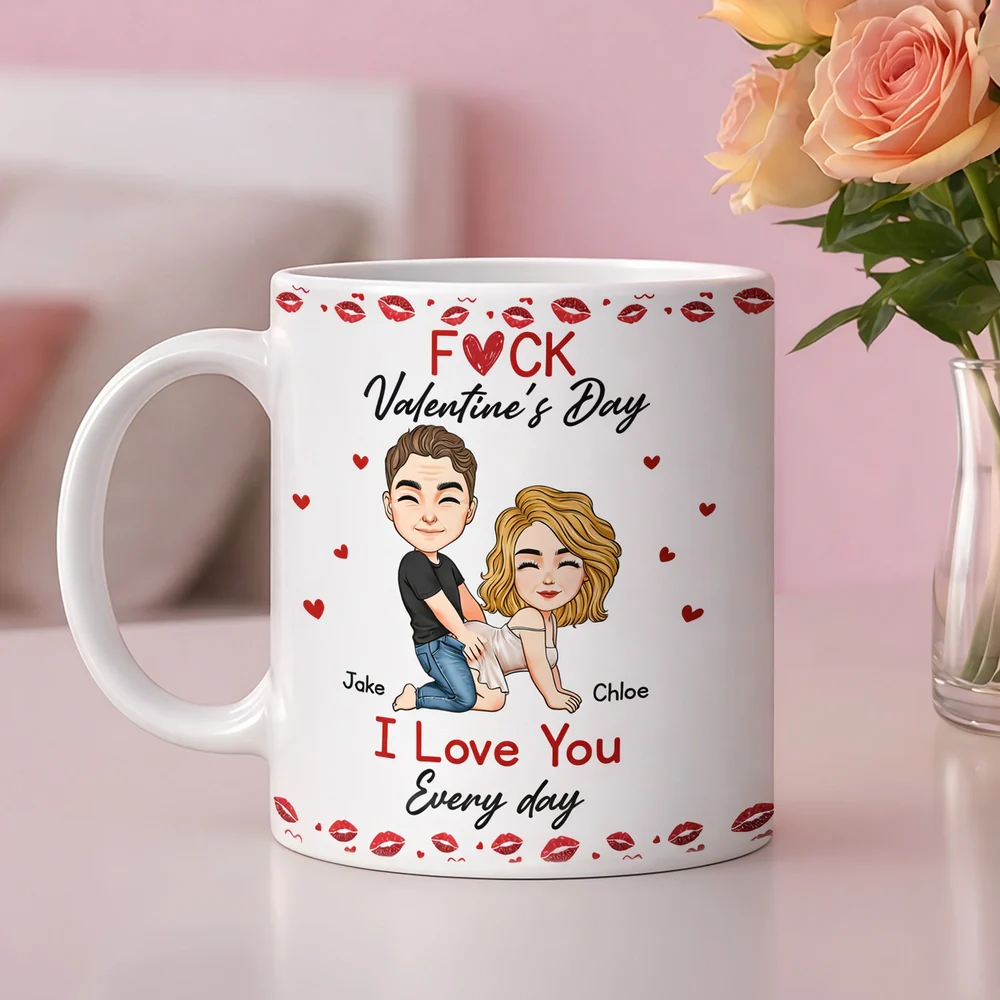 Ceramic Mug With Playful Valentine Hearts and Kiss Prints, Personalized Couple Gift, Funny Romantic Daily Coffee Surprise