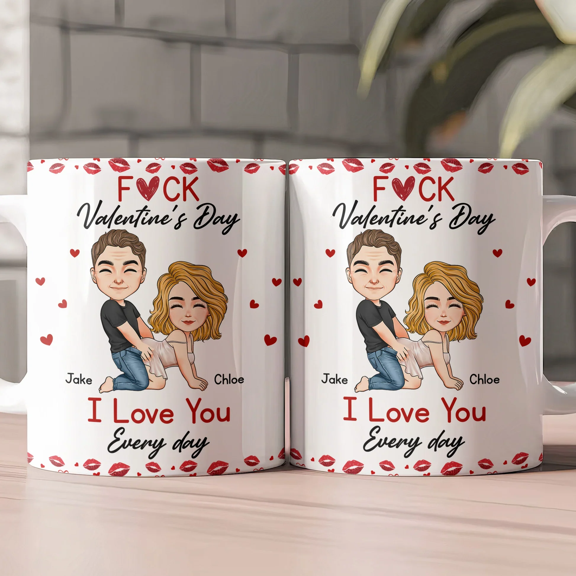 Ceramic Mug With Playful Valentine Hearts and Kiss Prints, Personalized Couple Gift, Funny Romantic Daily Coffee Surprise - Image 3