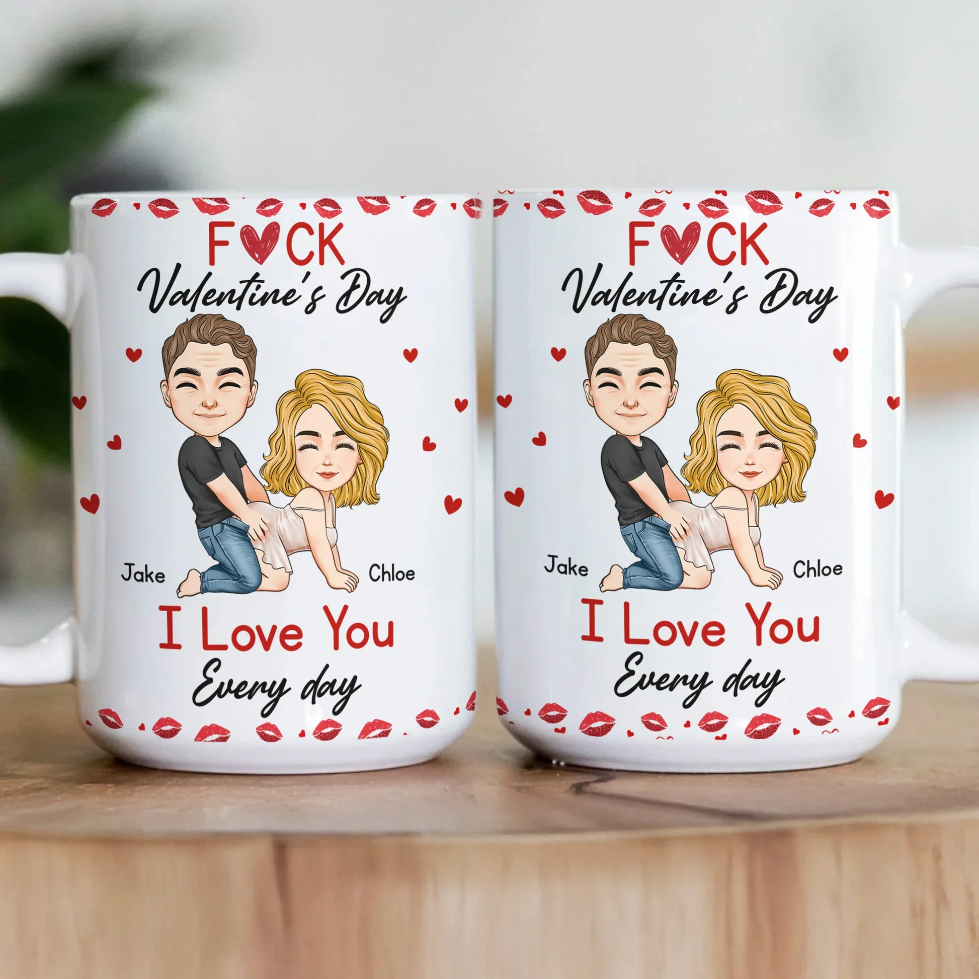 Ceramic Mug With Playful Valentine Hearts and Kiss Prints, Personalized Couple Gift, Funny Romantic Daily Coffee Surprise - Image 6