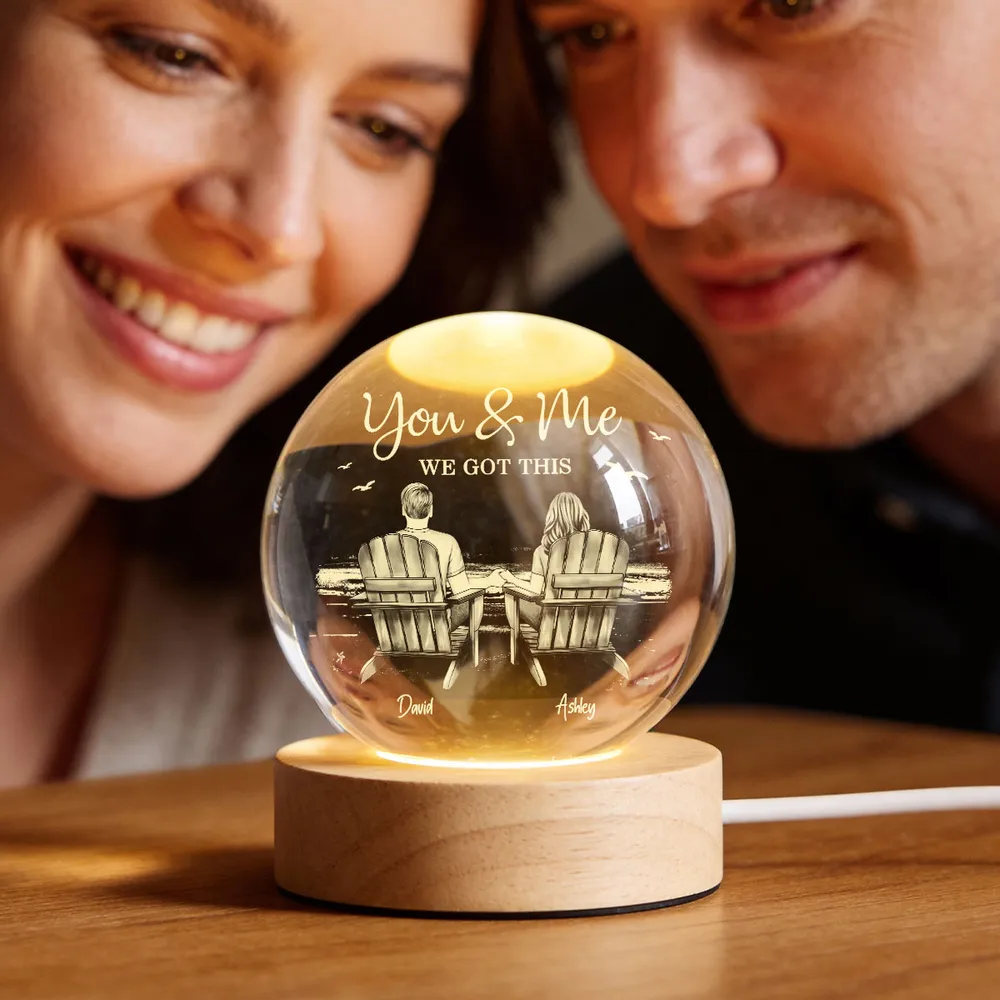 Personalized Globe Lamp with You & Me Beach Couple Scene, Unique Romantic Gift for Couples - Image 6