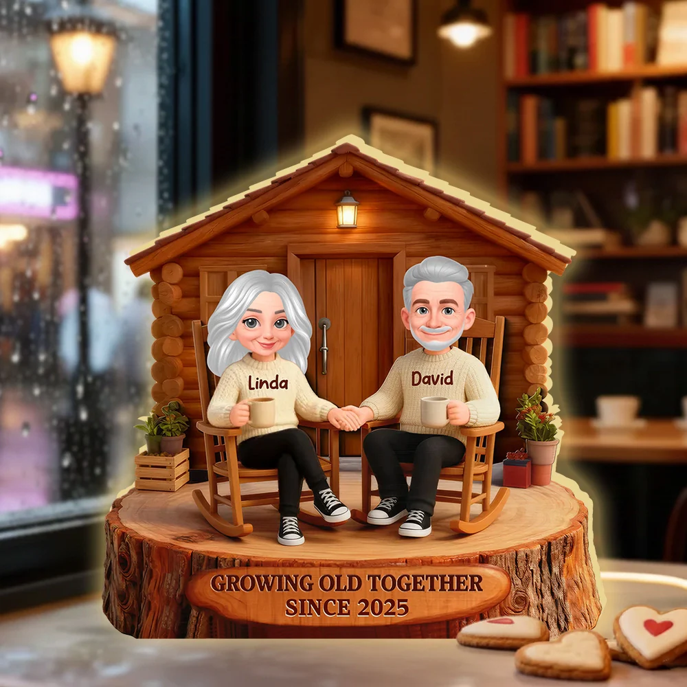 Personalized Acrylic Light Box Cabin Couple Rocking Chairs Warm Glow Keepsake, Unique Gift for Couples - Image 2