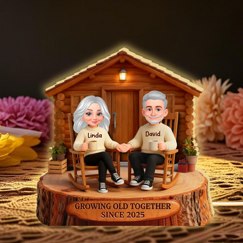 Personalized Acrylic Light Box Cabin Couple Rocking Chairs Warm Glow Keepsake, Unique Gift for Couples - Image 3