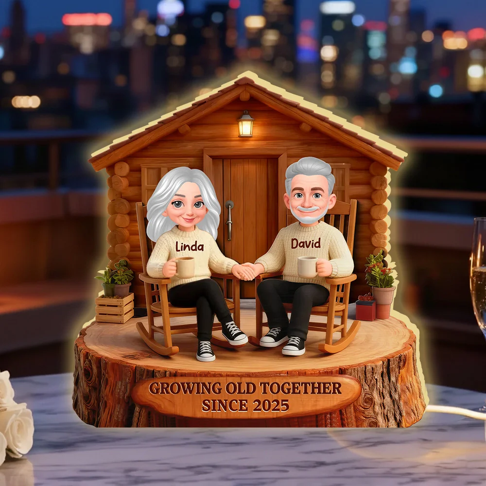 Personalized Acrylic Light Box Cabin Couple Rocking Chairs Warm Glow Keepsake, Unique Gift for Couples - Image 5