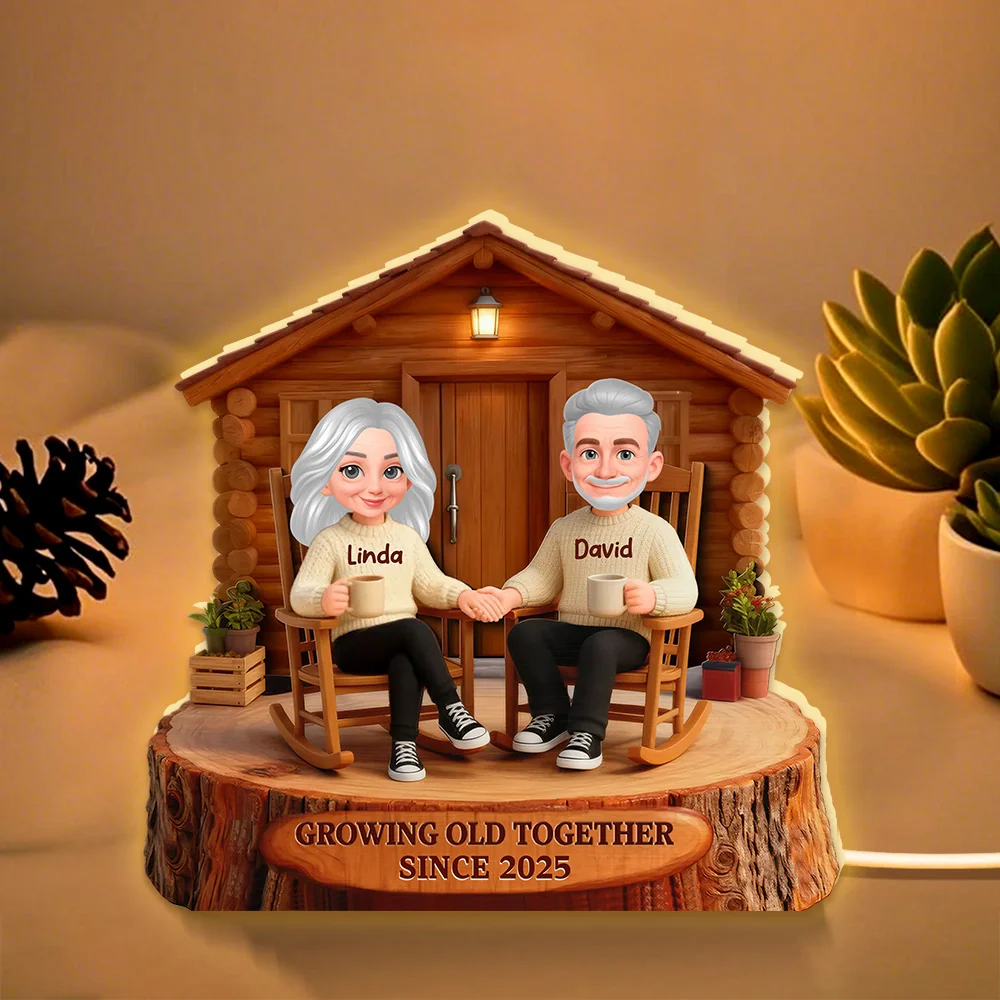 Personalized Acrylic Light Box Cabin Couple Rocking Chairs Warm Glow Keepsake, Unique Gift for Couples - Image 6