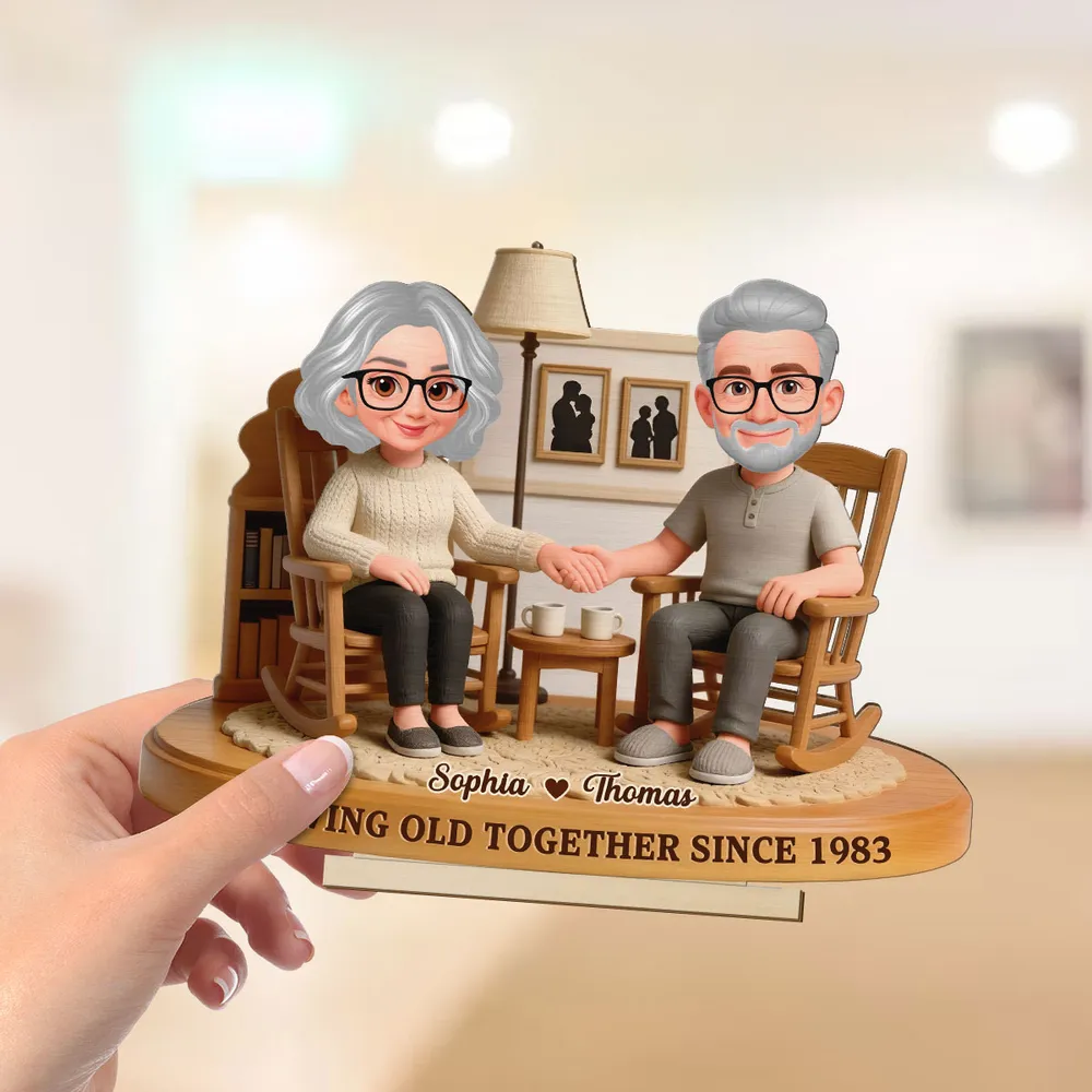 Personalized 2-Layer Wooden Plaque Elderly Couple Holding Hands in Cozy Living Room, Unique Anniversary Gift for Him or Her - Image 7