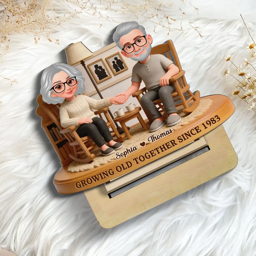 Personalized 2-Layer Wooden Plaque Elderly Couple Holding Hands in Cozy Living Room, Unique Anniversary Gift for Him or Her - Image 8