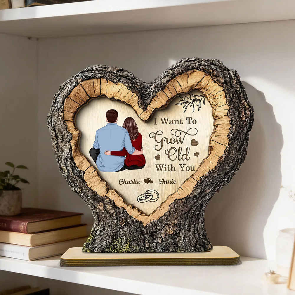 Personalized 2-Layer Wooden Plaque Heart Tree Ring Couple Hugging Unique Gift for Wife or Husband, My Favorite Place Is Next To You - Image 9
