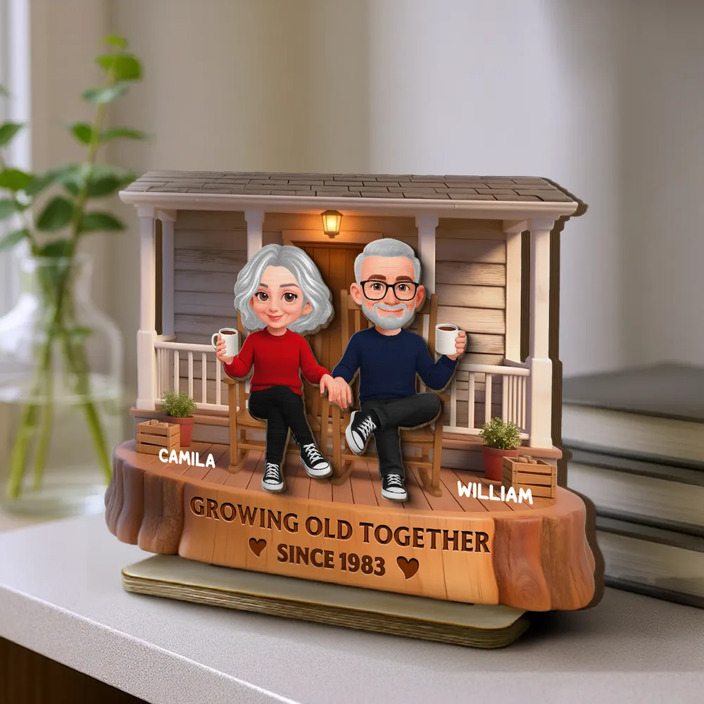 Personalized 2-Layer Wooden Plaque, Couple Holding Hands on a Cozy Front Porch, Growing Old Together, Unique Gift for Him & Her - Image 9