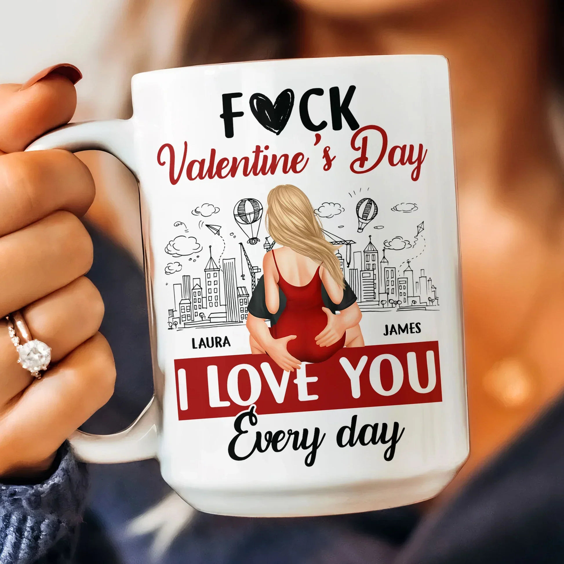 Personalized Ceramic Mug F#ck Valentine's Day I Love You Every Day Couple Hugging Gift for Boyfriend or Girlfriend - Image 7