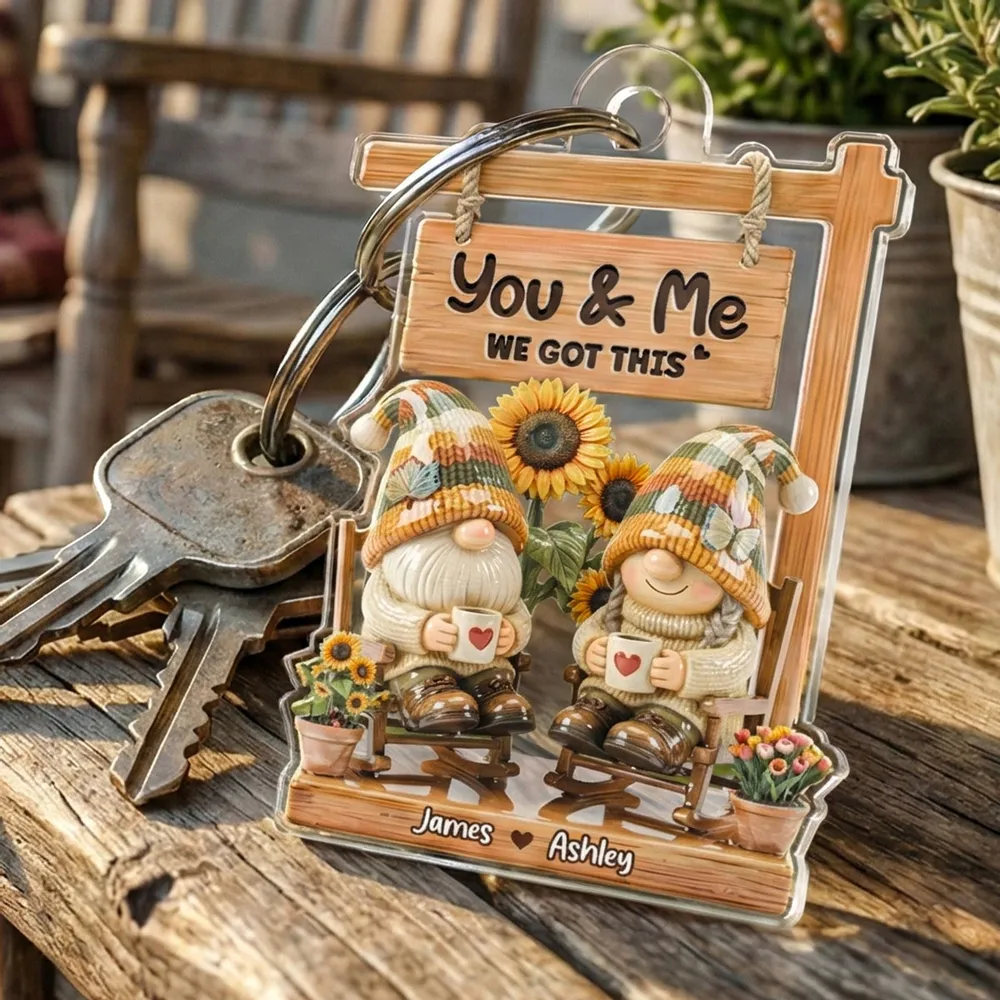 Personalized Acrylic Keychain with You & Me We Got This, Cozy Couple Gnomes, Unique Cute Gift for Her - Image 3