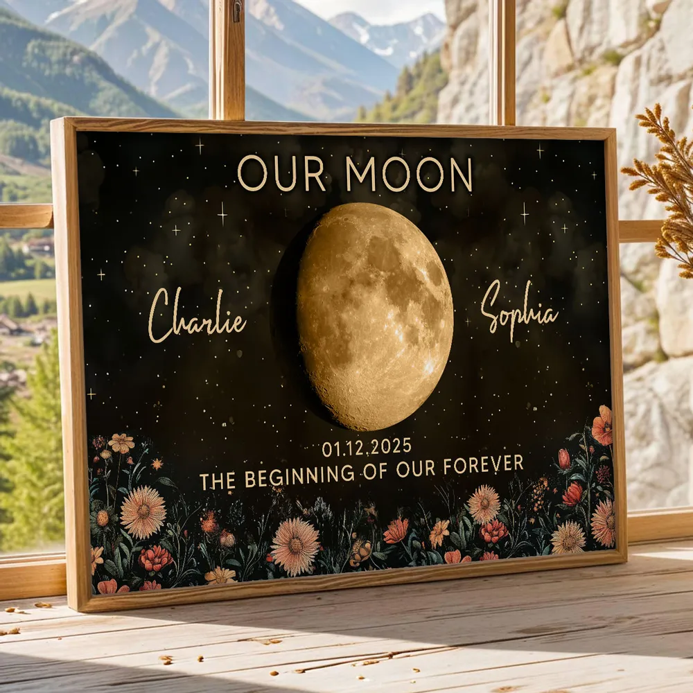 Personalized Moon Phase Poster Night Sky Floral Wall Art Unique Gift for Couple - Our Moon Keepsake Decor - Image 4