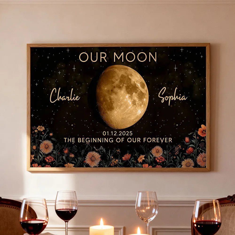 Personalized Moon Phase Poster Night Sky Floral Wall Art Unique Gift for Couple - Our Moon Keepsake Decor - Image 6