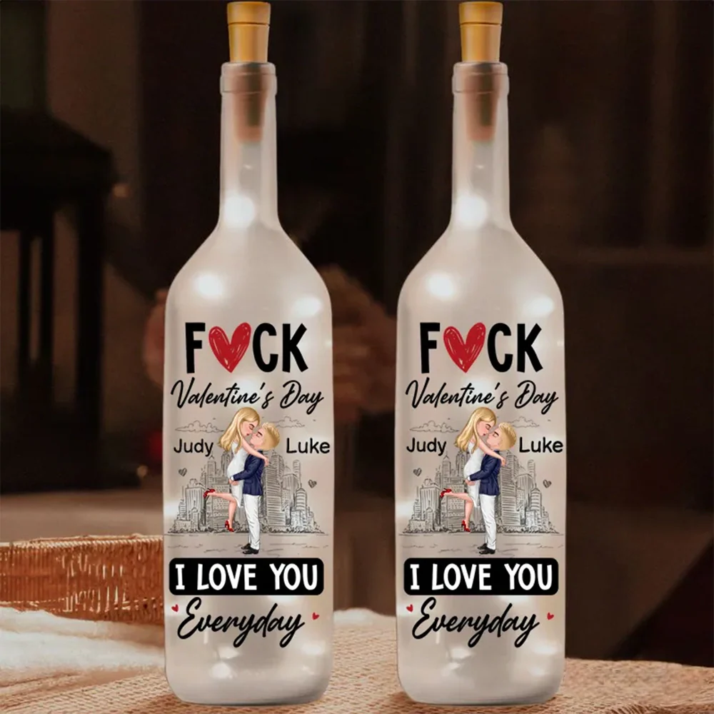 Personalized Bottle Lamp With Couple Hugging City Sketch, I Love You Everyday, Unique Valentine's Day Gift With Warm Glow - Image 4