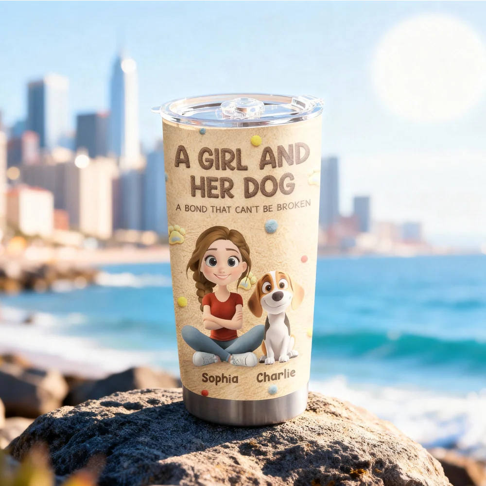Insulated Travel Tumbler Personalized for a Girl and Her Dog, Cute Paw Print Design, Sweet Everyday Gift for Pet Owners - Image 4