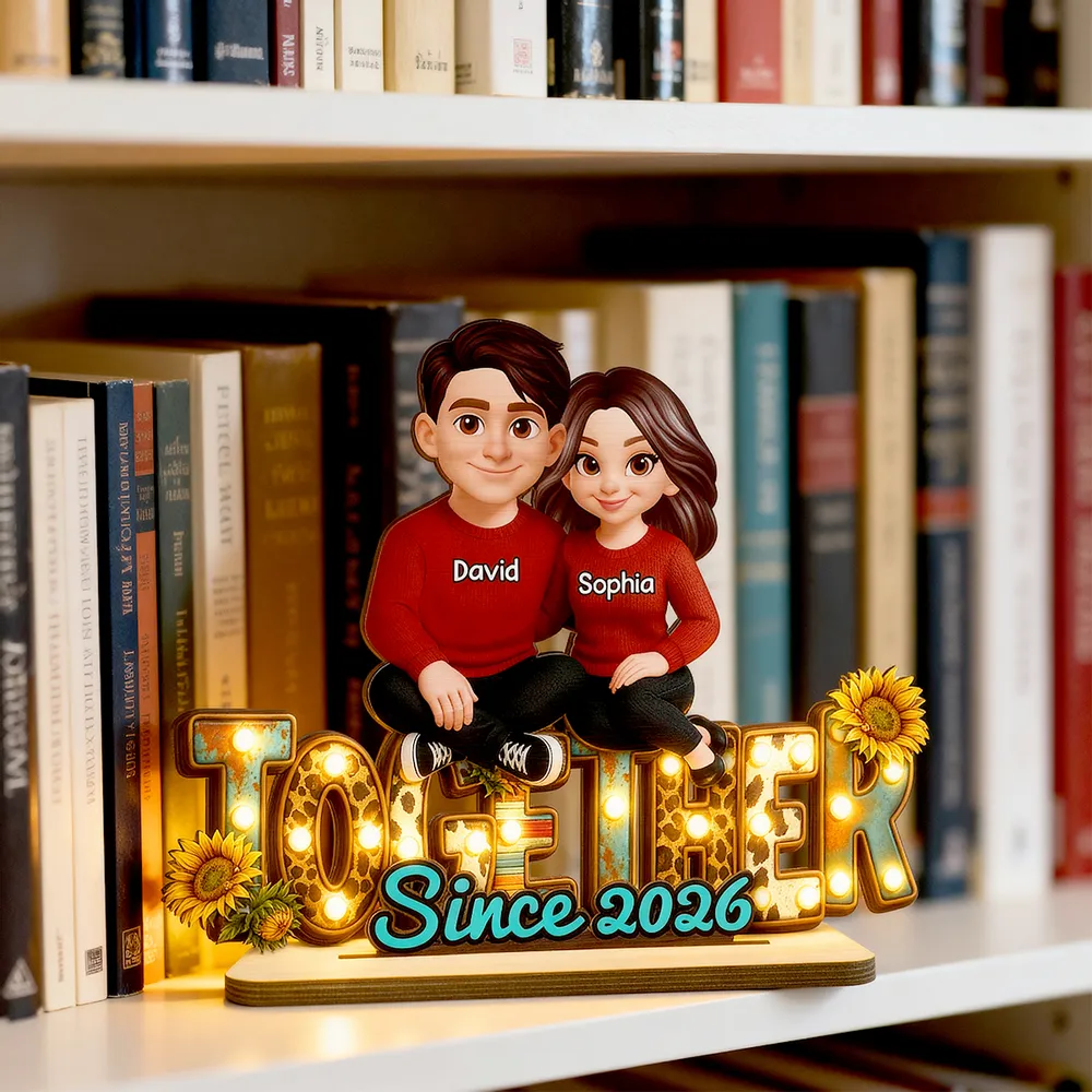 2-Layer Wooden Plaque with Cute Cartoon Couple Sitting Together, Sweet Home Decor Keepsake Gift - Image 4