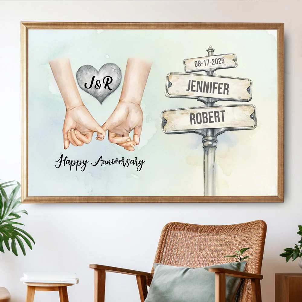 Personalized Anniversary Poster with Holding Hands Illustration, Custom Couple Wall Art, Unique Romantic Gift - Image 5