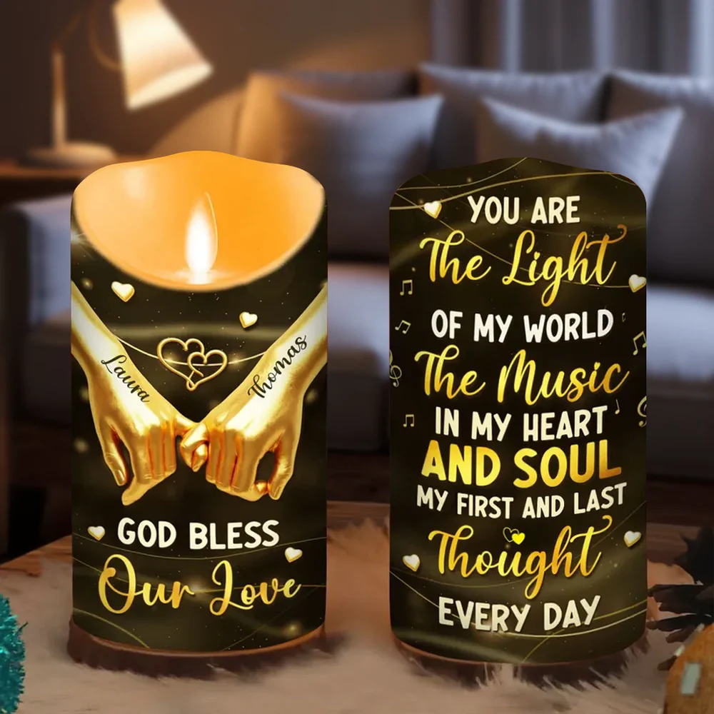 Personalized Flameless LED Candle, 'You Are The Light Of My World' Romantic Gift for Couple, Warm Glow Home Ambiance