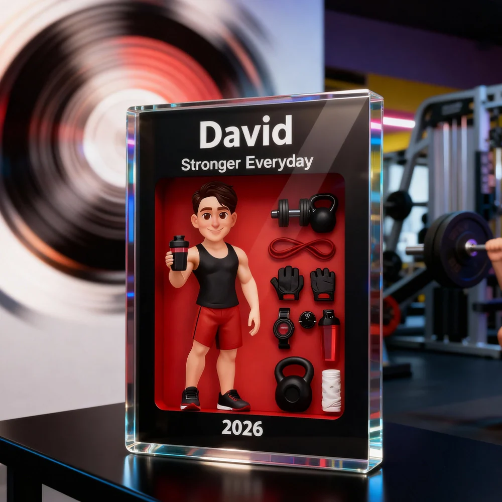 Rectangle Acrylic Block Plaque 'Stronger Everyday' Gym-Themed Desk Decor, Personalized Motivational Gift