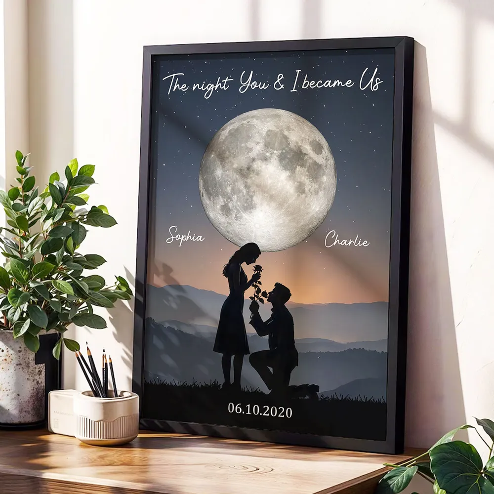 Personalized Poster The Night You & I Became Us Moonlit Proposal Silhouette Wall Art, Unique Romantic Gift for Couple - Image 2