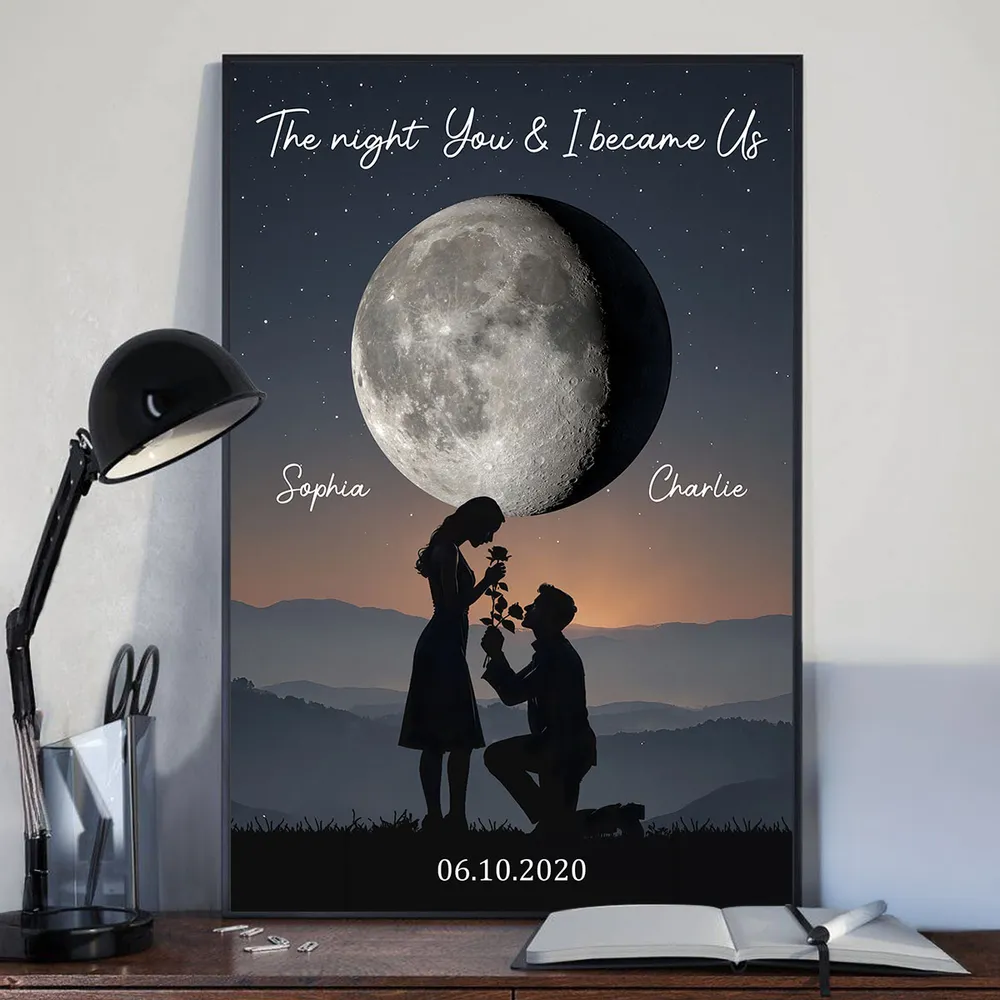 Personalized Poster The Night You & I Became Us Moonlit Proposal Silhouette Wall Art, Unique Romantic Gift for Couple - Image 4