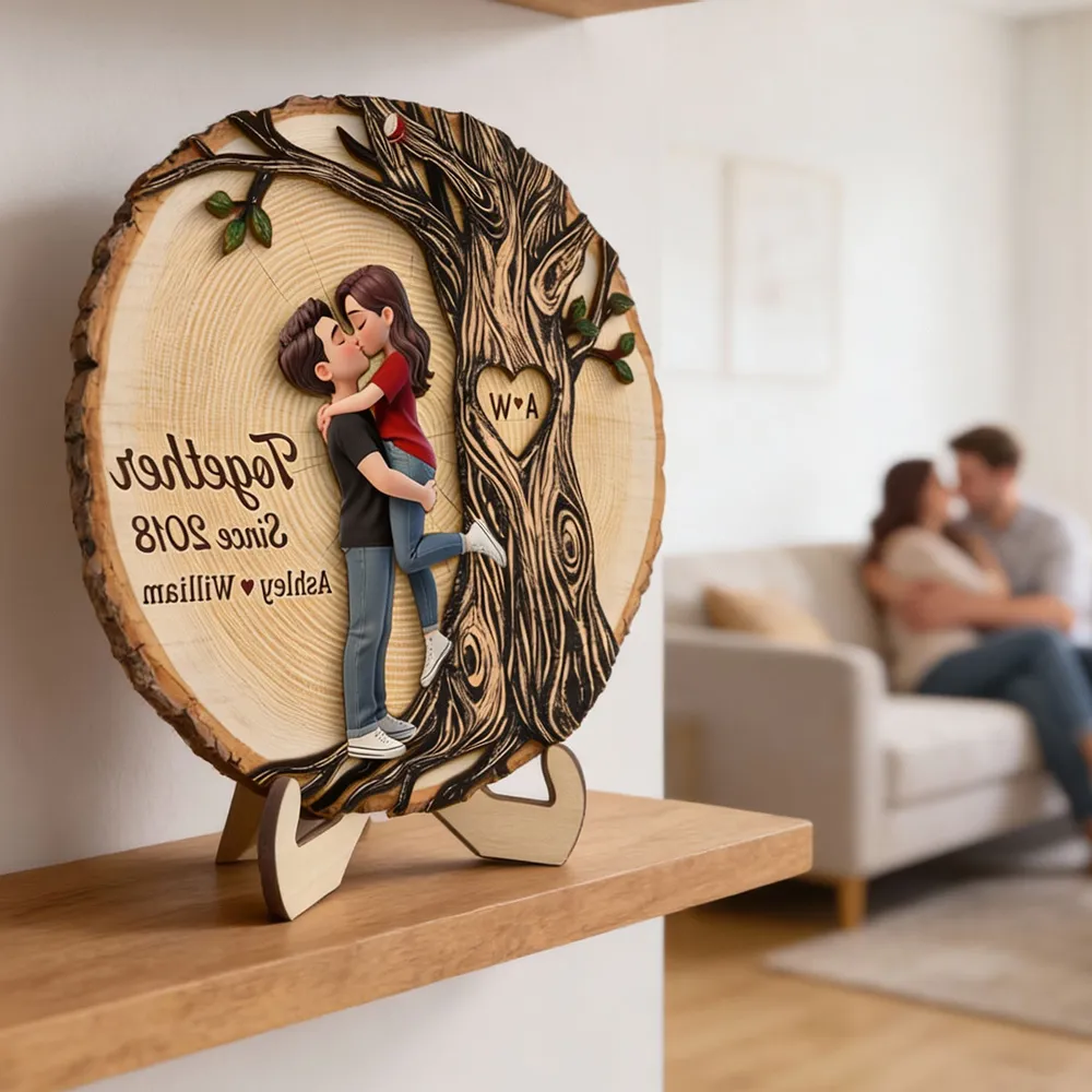 Personalized 2-Layer Wooden Plaque, Kissing Couple by Tree of Love for Anniversary Decor, A Unique Romantic Gift - Image 3