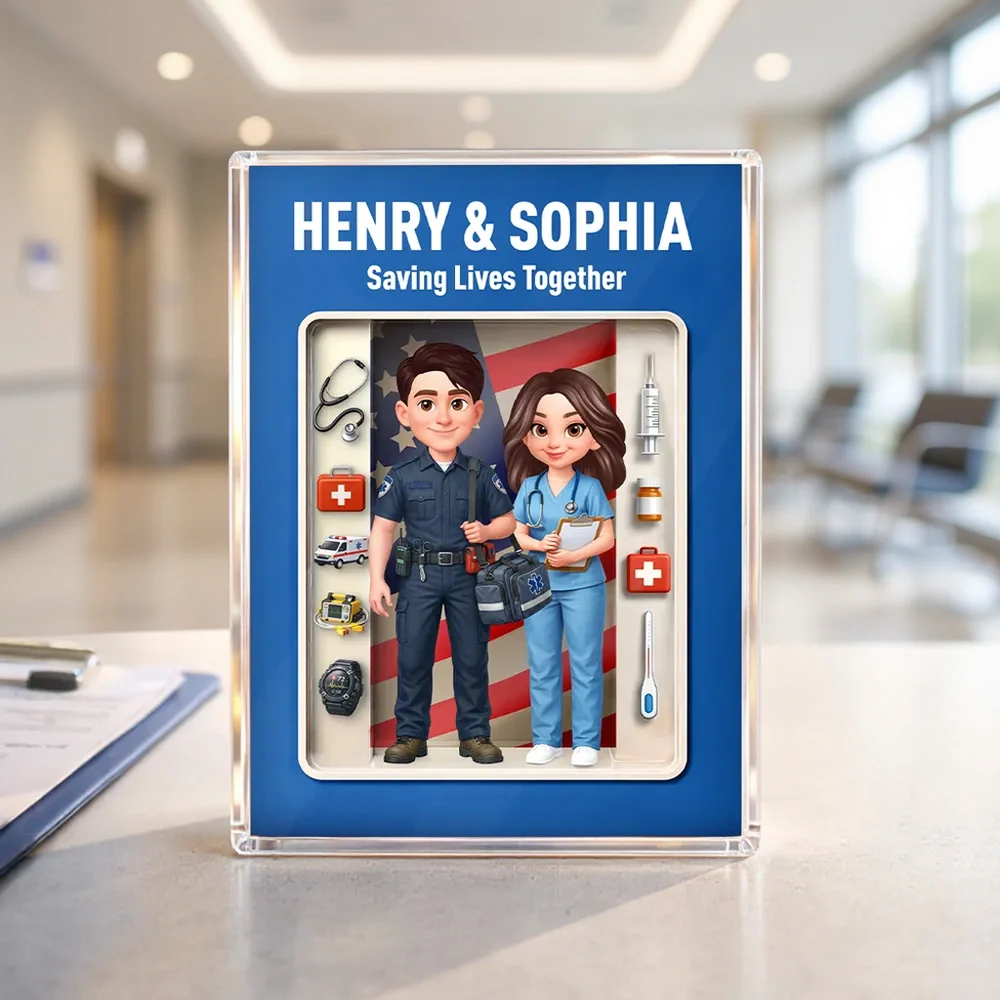 Personalized Rectangle Acrylic Block Plaque for EMT & Nurse Couple Desk Decor - Unique Gift That Honors Your Love & Service