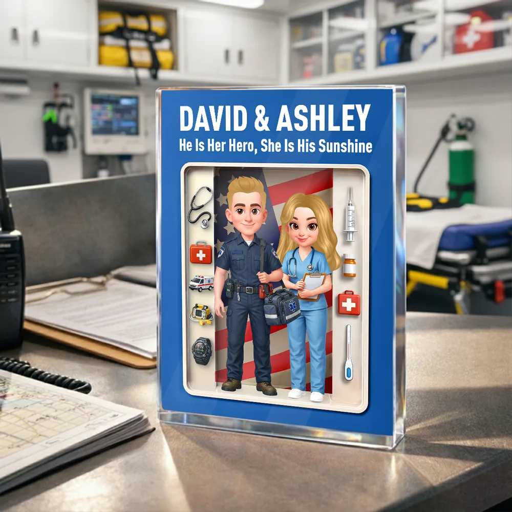 Personalized Rectangle Acrylic Block Plaque for EMT & Nurse Couple Desk Decor - Unique Gift That Honors Your Love & Service - Image 3